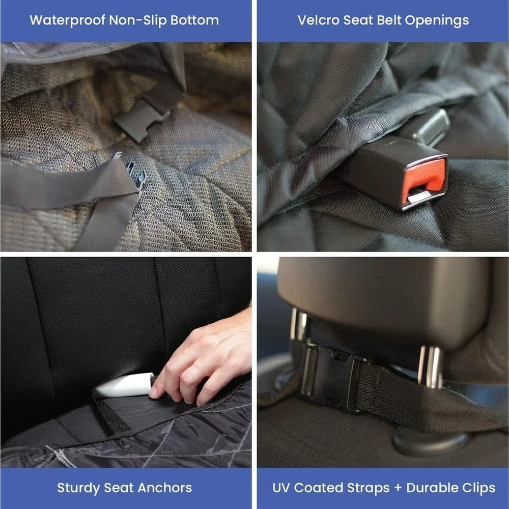 4Knines Dog Rear Seat Cover Fold Down Seats, 60 40 split, Hammock, Black, New